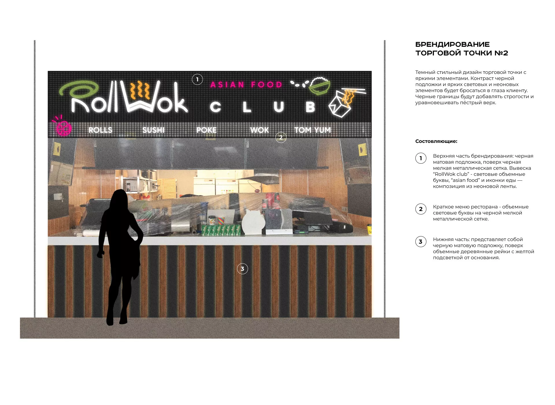 Брендирование торговых точек суши-бара «Roll Wok Club» в Лениногорске