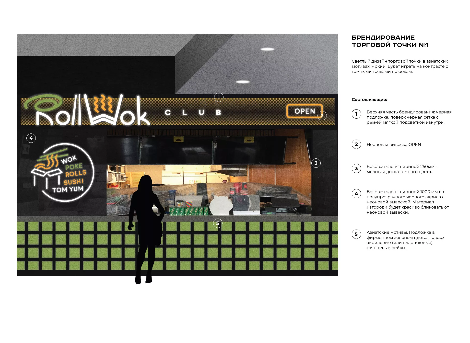 Брендирование торговых точек суши-бара «Roll Wok Club» в Лениногорске